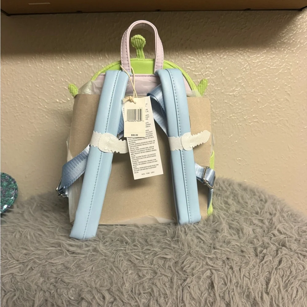 Loungefly Green Alien Corduroy Kids Backpack with Light Blue Pocket
